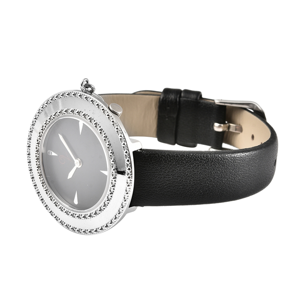 Lucy Q Swiss Movement 5 ATM Water Resistent Watch with Charm with Black Strap in Stainless Steel