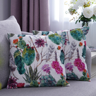 Set of 2 - Cactus & Flower Pattern Cushion Cover with Zipper Closure (Size 43x43cm) - Green, Purple 