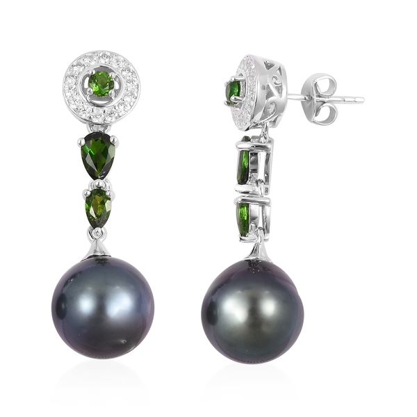 Limited Edition- Very Rare Tahitian Pearl (12-13 mm), Chrome Diopside and Natural White Cambodian Zi