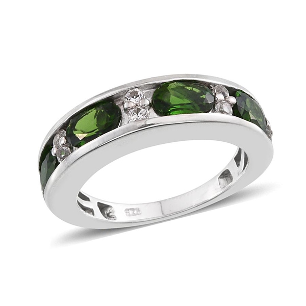 Chrome Diopside (Ovl), White Topaz Half Eternity Band Ring in Platinum Overlay Sterling Silver 2.000