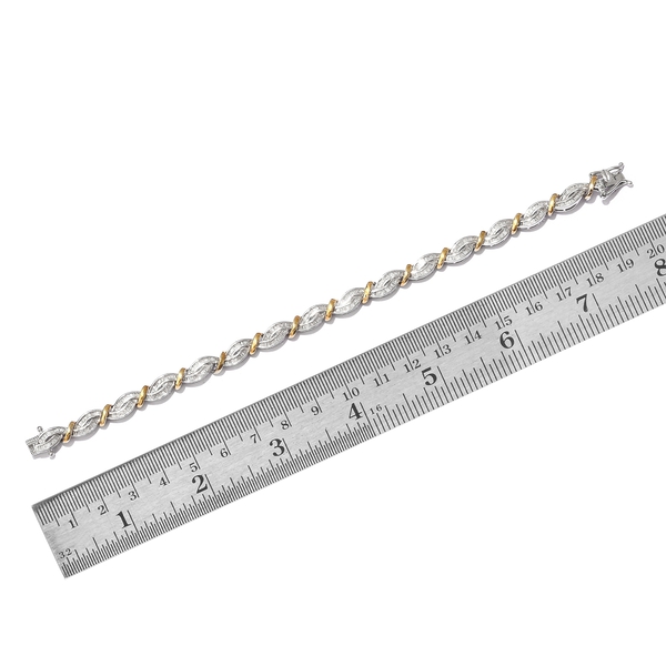 Diamond (Bgt) Bracelet (Size 7.5) in Platinum and Yellow Gold Overlay Sterling Silver 2.000 Ct, Silver wt 15.29 Gms, Number of Diamonds 396