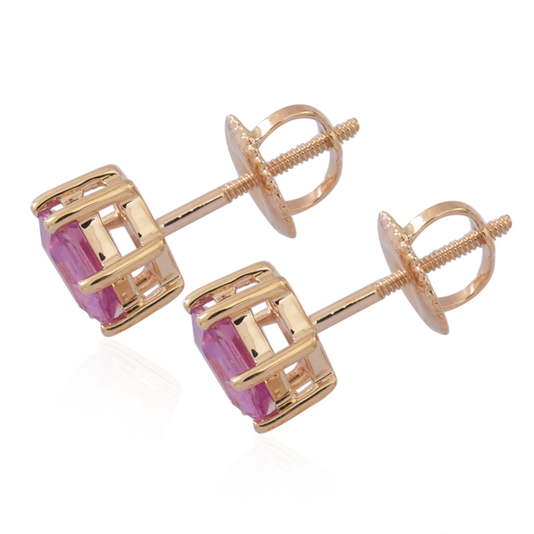 ILIANA 18K Yellow Gold AAAA Very Rare Pink Sapphire Hexagonal Stud Earrings (with Screw Back) 1.000 Ct.