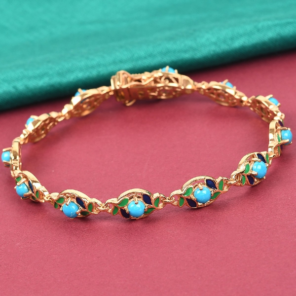 Arizona Sleeping Beauty Turquoise Bracelet (Size 7) in 14K Gold Overlay Sterling Silver 3.500 Ct, Silver Wt. 12.50 Gms