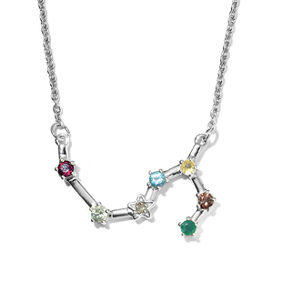 Diamond and Multi Gemstones Necklace (Size - 18 With 2 Inch Extender  ) in Platinum Overlay Sterling