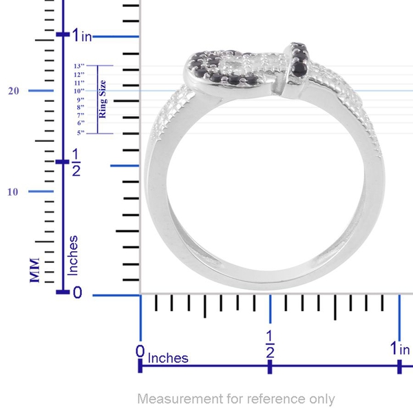 Boi Ploi Black Spinel (Rnd) Buckle Ring in Rhodium Plated Sterling Silver 1.200 Ct.