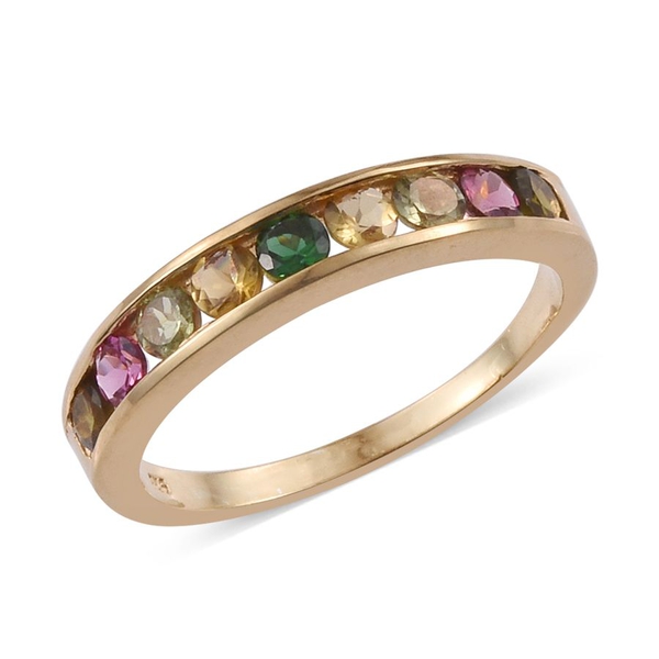 Rainbow Tourmaline (Rnd) Half Eternity Band Ring in 14K Gold Overlay Sterling Silver 1.000 Ct.