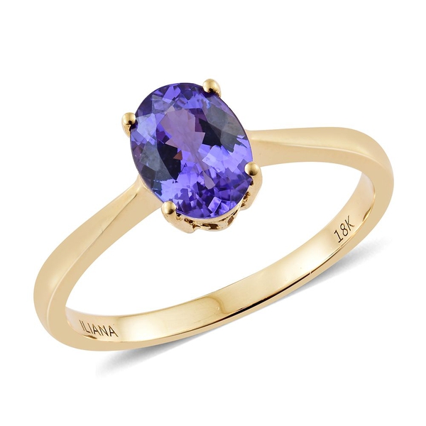 ILIANA 18K Y Gold AAA Tanzanite (Ovl) Solitaire Ring 1.500 Ct. Gold Wt 3.00 Gms