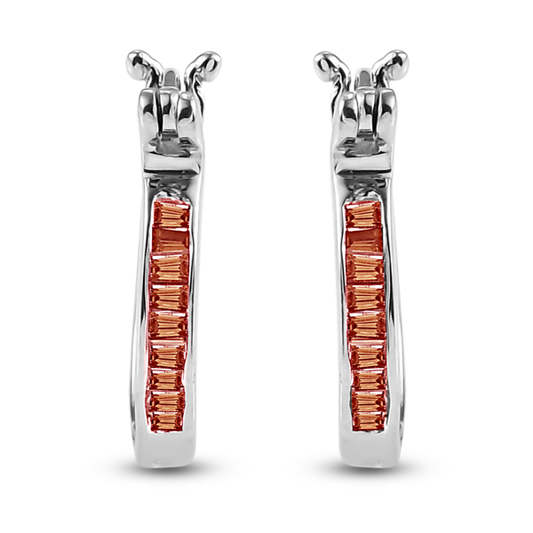 Red Diamond Hoop Earrings (with Clasp) in Platinum Overlay Sterling Silver 0.25 Ct.