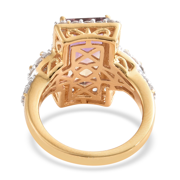 Anahi Ametrine (Bgt), Natural White Cambodian Zircon Cluster Ring in 14K Gold Overlay Sterling Silver 5.750 Ct, Silver wt 5.51 Gms