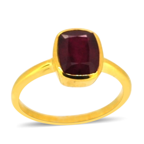 African Ruby (Cush) Solitaire Ring in 14K Gold Overlay Sterling Silver 3.000 Ct.