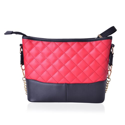 Designer Inspired-Black and Red Colour Diamond Pattern Crossbody Bag with Removable Chain Strap ...
