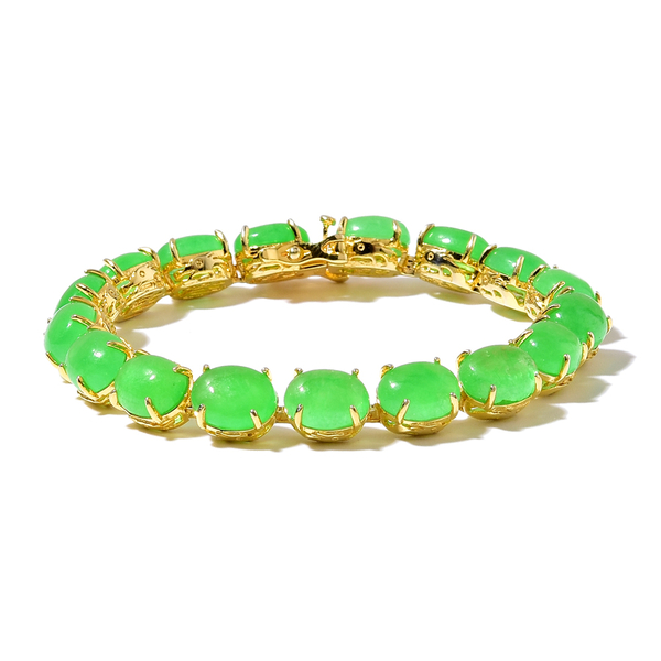 Green Jade (Ovl) Dragon Bracelet (Size 6.5) in Yellow Gold Overlay Sterling Silver 32.250 Ct.