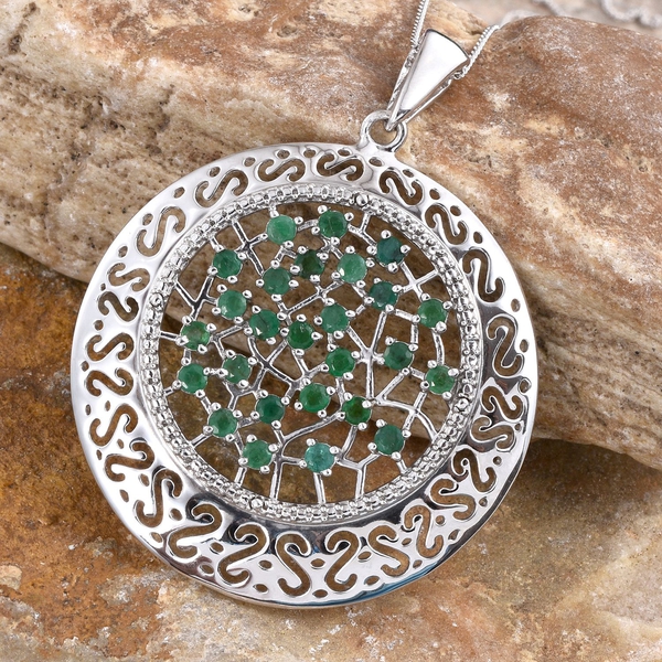 Kagem Zambian Emerald (Rnd) Pendant With Chain (Size 20) in Platinum Overlay Sterling Silver 1.750 Ct.