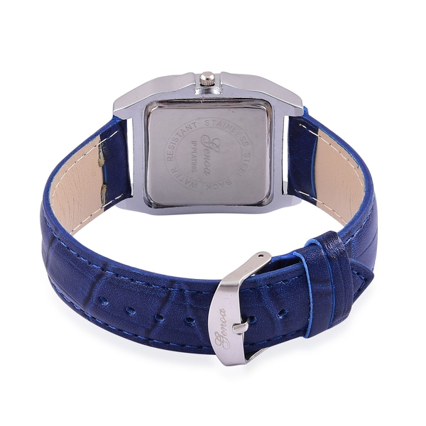 GENOA Japanese Movement Silver Colour Dial Water Resistant Watch in Silver Tone with Stainless Steel Back and Blue Strap