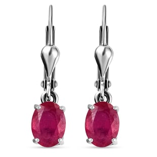 African Ruby (Ovl) Lever Back Earrings in Platinum Overlay Sterling Silver 2.50 Ct.