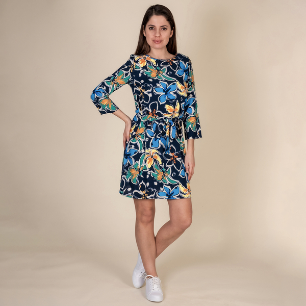 OTO - TAMSY Floral Pattern Plum Dress (Size S,8-10) - Blue