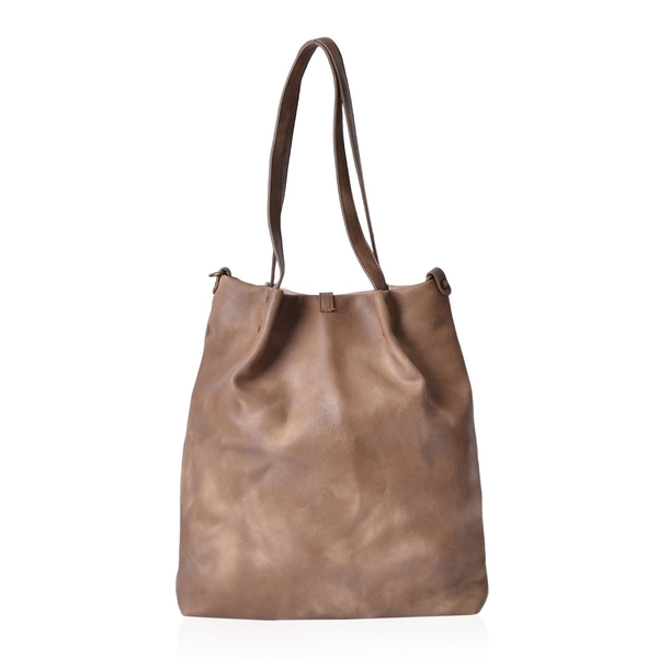 Chocolate and Cream Colour Bucket Bag with Tassel (Size 38x30.5x8 Cm)