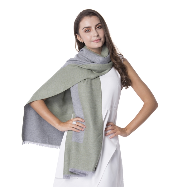 Italian Designer Inspired  Wool - Rich Green and Grey Colour Shawl (Size 180x70 Cm)