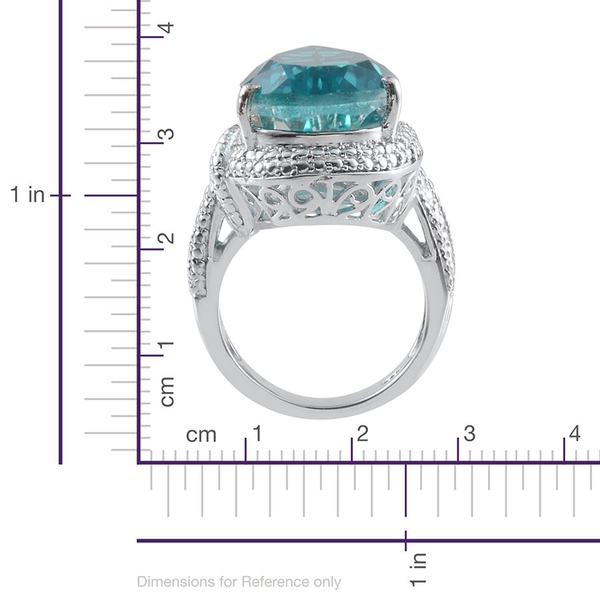 Capri Blue Quartz (Pear 12.75 Ct), Diamond Ring in Platinum Overlay Sterling Silver 12.760 Ct.
