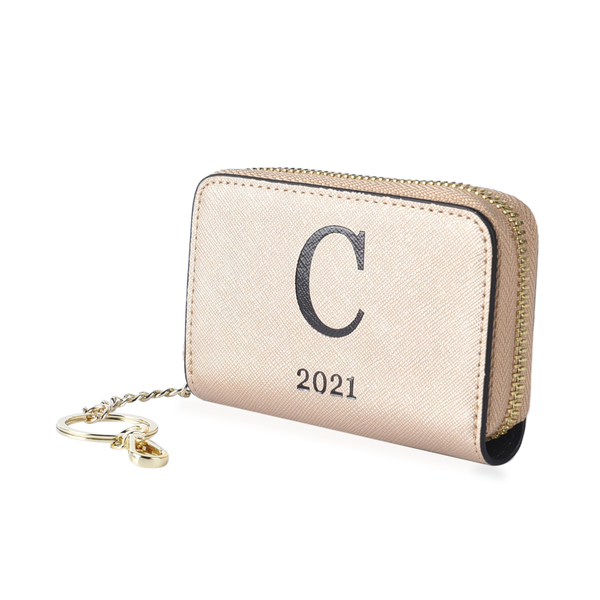 Genuine Leather Alphabet C Wallet with Engraved Message on Back Side (Size 11X7.5X2.5 Cm) - Gold