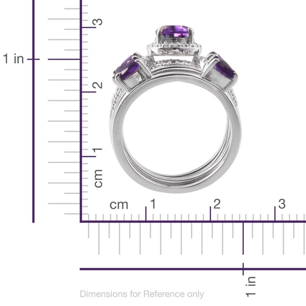 Rhodolite Garnet (Pear 2.25 Ct), Diamond 5 Ring Set in Platinum Overlay Sterling Silver 3.300 Ct.