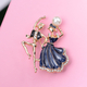 Simulated Pearl and White Austrian Crystal Enamelled Couple Brooch