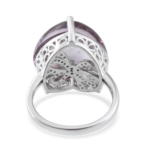 GP Rose De France Amethyst (Hrt 25.00 Ct), Natural Cambodian Zircon and Kanchanaburi Blue Sapphire Ring in Platinum Overlay Sterling Silver 25.500 Ct.
