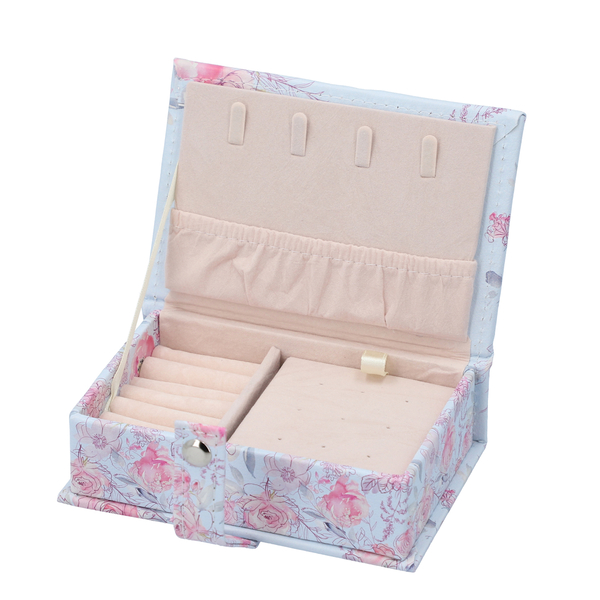 Portable Jewellery Ink Rose Pattern Book with Magnetic Button Lock (Size:15x10x4.5Cm) - Baby Blue and Pink
