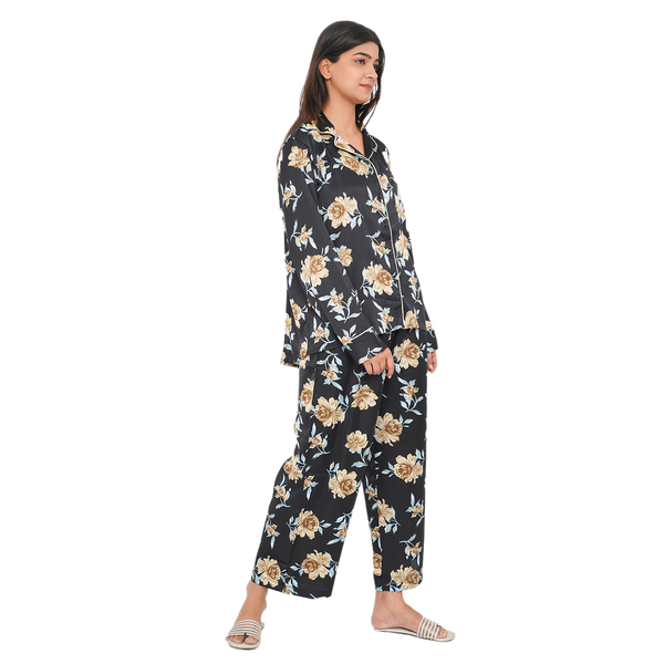 TAMSY Floral Pattern Nightwear Set (Size L) - Black