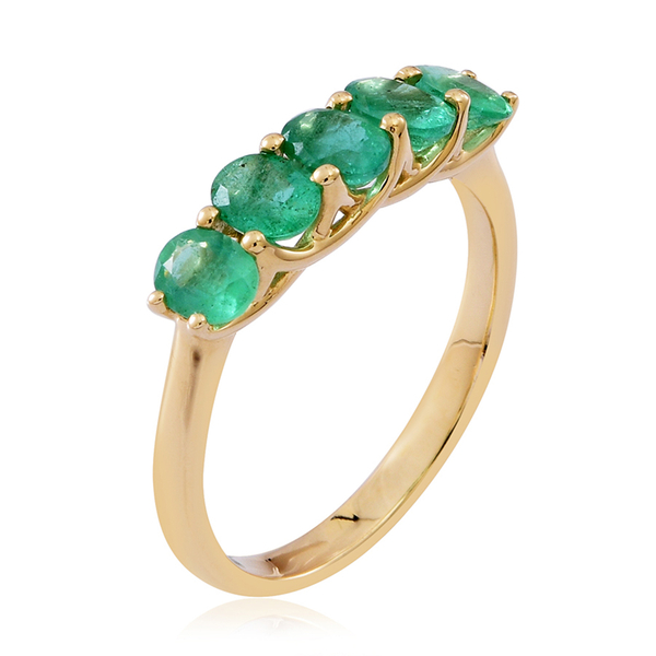 9K Yellow Gold AAA Kagem Zambian Emerald (Ovl) 5 Stone Ring 1.500 Ct.