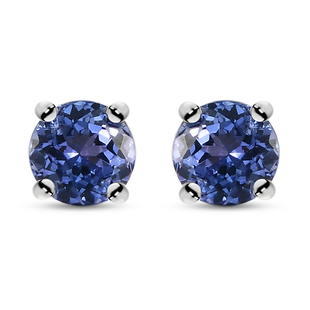 Tanzanite Stud Earrings (with Push Back) in Platinum Overlay Sterling Silver
