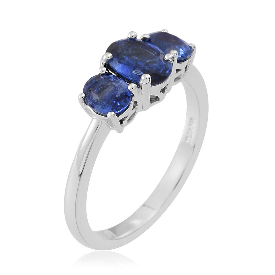 ILIANA 18K W Gold AAAA Ceylon Blue Sapphire (Ovl 1.00 Ct) 3 Stone Ring 2.000 Ct.