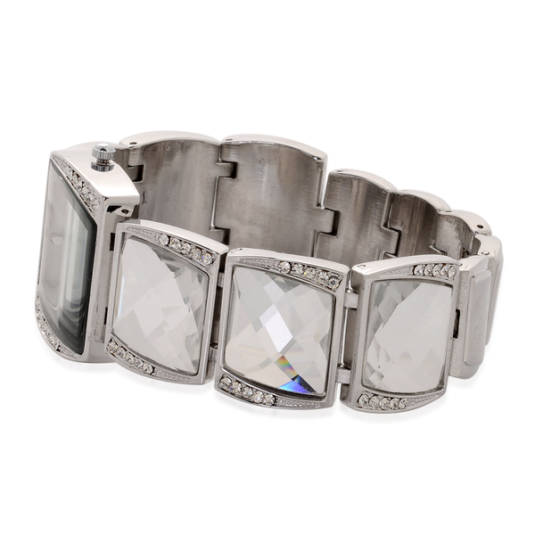 GENOA Japanese Movement White Dial White Austrian Crystal Water Resistant Watch in Silver Tone Strap with White Glass