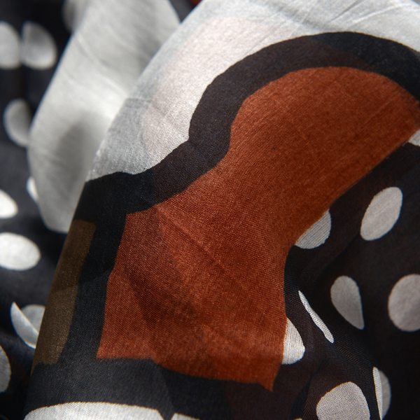 100% Mulberry Silk Chocolate, Black and Multi Colour Printed Scarf (Size 180x100 Cm)