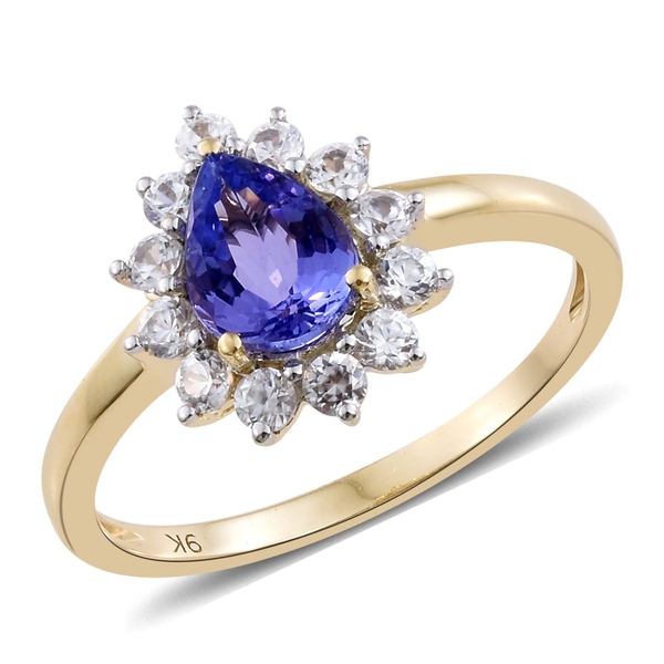 Limited Available- 9K Yellow Gold AA Tanzanite (Pear 1.00 Ct), Natural Cambodian Zircon Ring 1.750 C
