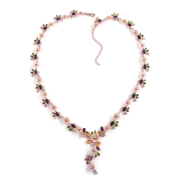 Jardin Collection - Pink Mother of Pearl, Citrine and Multi Gemstone Enameled Flower Necklace (Size 