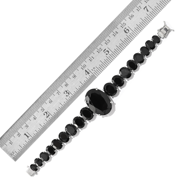 Rare Size Boi Ploi Black Spinel (Ovl 35.20 Ct) Bracelet (Size 6.5) in Platinum Overlay Sterling Silver 91.250 Ct. Silver wt. 22.00 Gms.