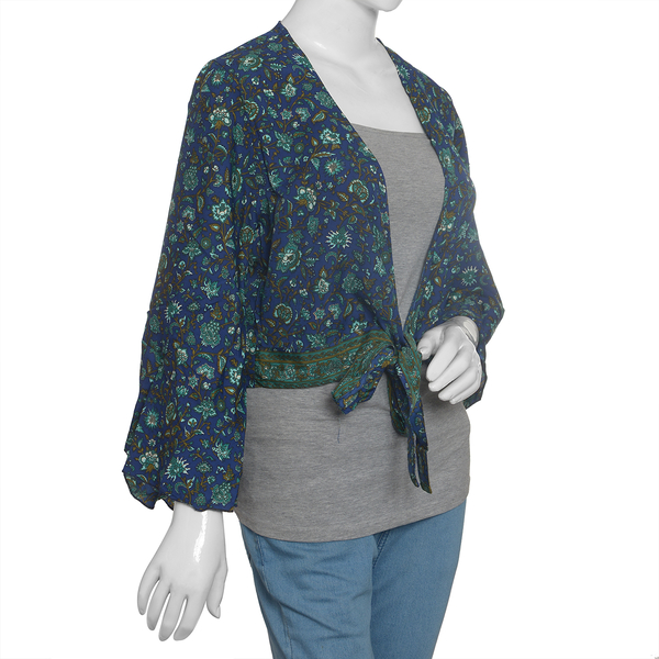 Spring Special Navy Blue Floral Printed Long Sleeve Top Size one