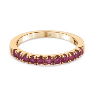 African Ruby (FF) Half Eternity Ring in 14K Gold Overlay Sterling Silver