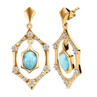 Larimar and Natural Cambodian Zircon Earrings in Yellow Gold Overlay Sterling Silver 3.98 Ct, Silver