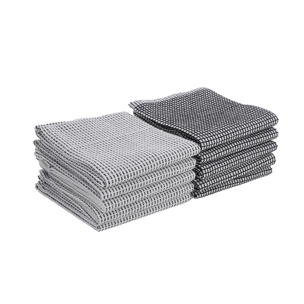 Set of 10 - Cotton Check Pattern Kitchen Towel - Grey