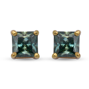 Green Moissanite Stud Earrings (with Push Back) in Yellow Gold Overlay Sterling Silver 1.480 Ct.