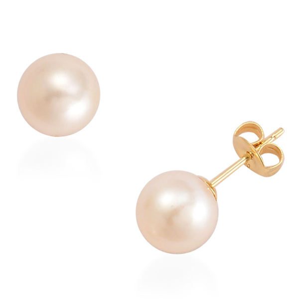ILIANA 18K Y Gold AAAA  Fresh Water White Pearl Ball Stud Earrings (with Push Back) 4.000 Ct.