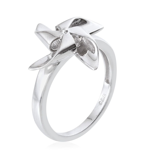 Platinum Overlay Sterling Silver Origami Windmill Ring, Silver wt 3.11 Gms.