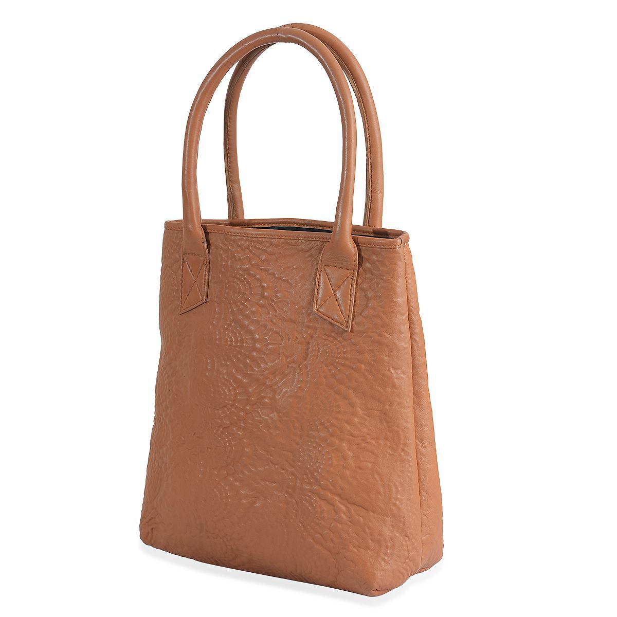 Genuine Leather Camel Colour Embossed Pattern Handbag (Size 40x35 Cm)
