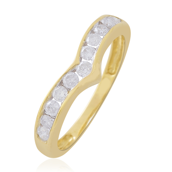 9K Yellow Gold SGL Certified Diamond (Rnd) (I3/G-H) Half Eternity Wishbone Ring 0.500 Ct.