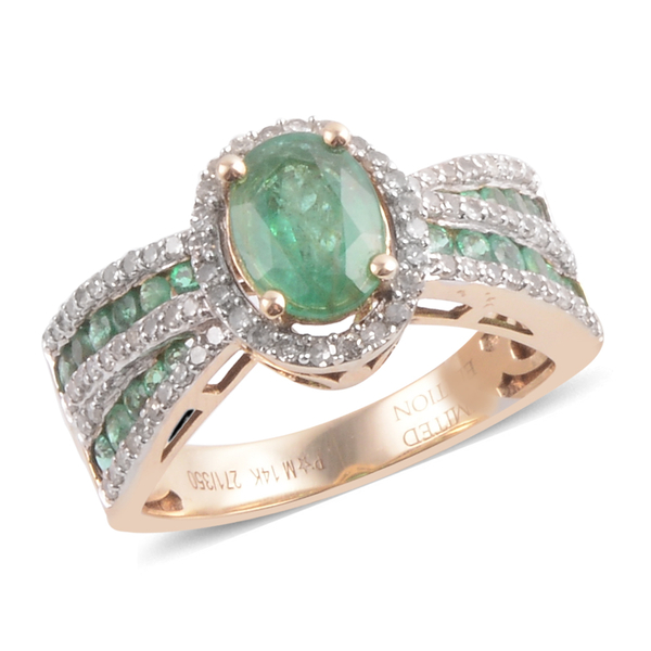 14K Y Gold AAA Kagem Zambian Emerald (Ovl 1.00 Ct), Diamond Ring 2.000 Ct.