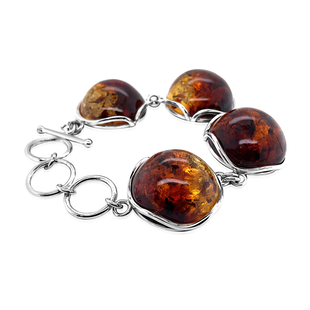 Natural Baltic Amber Bracelet (Size 8 With Extender) in Sterling Silver, Silver Wt. 30.00 Gms
