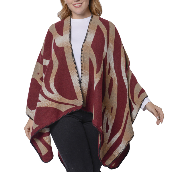 Wine and Brown Colour Raised Grain Pattern Blanket Kimono (Size 133x70 Cm)