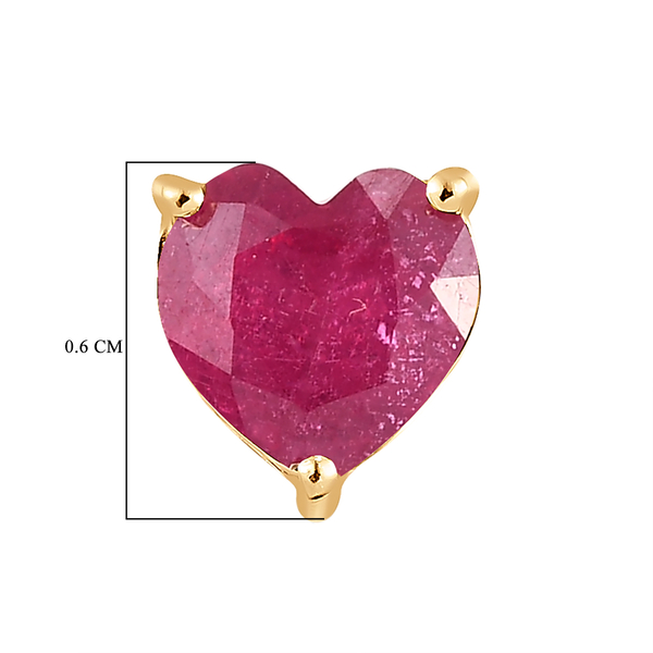 African Ruby (FF) Heart Stud Earrings ( With Push Back) in 14K Gold Overlay Sterling Silver 2.10 Ct.